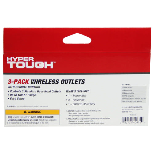 Hyper Tough Indoor 3 Pack 1-Outlet Wireless Remote Control, White EasyOptionXY LLC