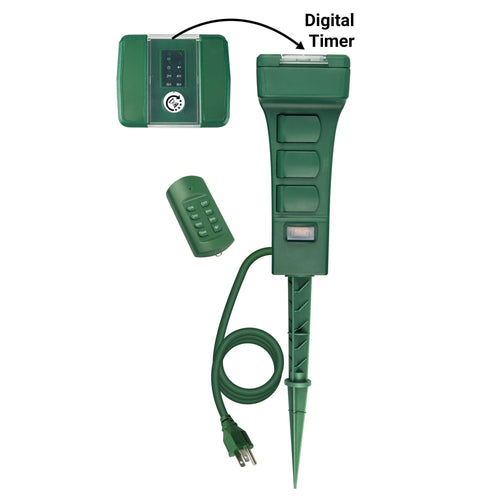 Hyper Tough Outdoor 6-Outlet Power Stake Remote Control with Timer, Green EasyOptionXY LLC