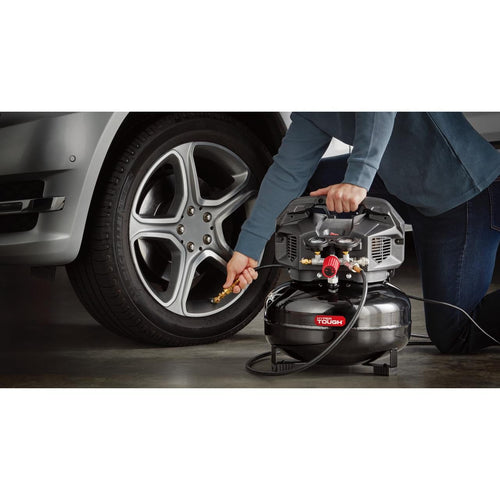 Hyper Tough 6 Gallon Oil Free Pancake Air Compressor, 150 PSI, Black EasyOptionXY LLC
