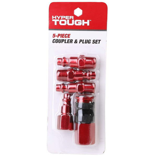 Hyper Tough Red Aluminum Universal Air Coupler & Plug Set 5 Piece, 13-205RHT, Weight: 0.15lbs EasyOptionXY LLC