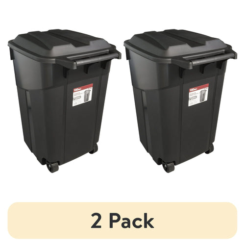 (2 pack) Hyper Tough 45 Gallon Wheeled Heavy Duty Plastic Garbage Can, Attached Lid, Black EasyOptionXY LLC