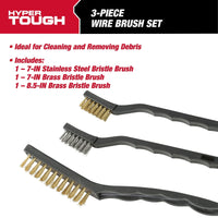 Hyper Tough 3-Piece Wire Brush Set for Utility Cleaning, Brass and Stainless Steel Brushes EasyOptionXY LLC