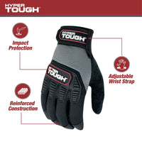Hyper Tough Heavy Duty Impact Gloves, Black Red and Gray, Polyester, Adult Men's, Large, 1 Pair EasyOptionXY LLC