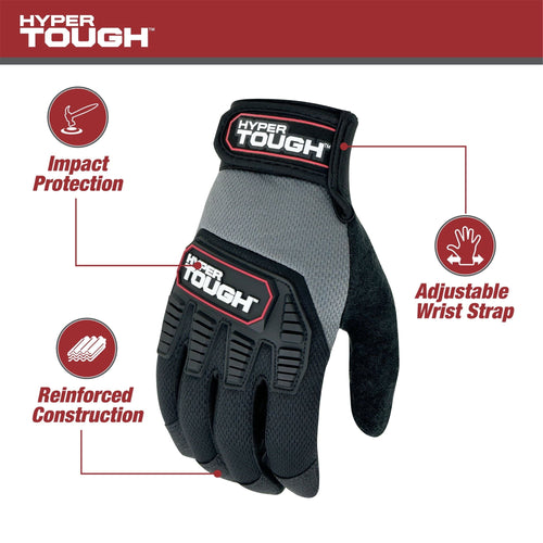 Hyper Tough Heavy Duty Impact Gloves, Black Red and Gray, Polyester, Adult Men's, Large, 1 Pair EasyOptionXY LLC