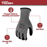 Hyper Tough Performance Grip Gloves, ANSI, Nitrile, Nylon, Spandex, Gray, Large EasyOptionXY LLC