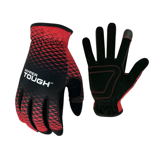 Hyper Tough All Purpose Performance Work Gloves, Synthetic Leather, Black and Red, Adult Unisex, Large, 1 Pair EasyOptionXY LLC