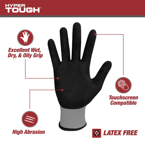 Hyper Tough Performance Grip Gloves, ANSI, Nitrile, Nylon, Spandex, Gray, Medium EasyOptionXY LLC