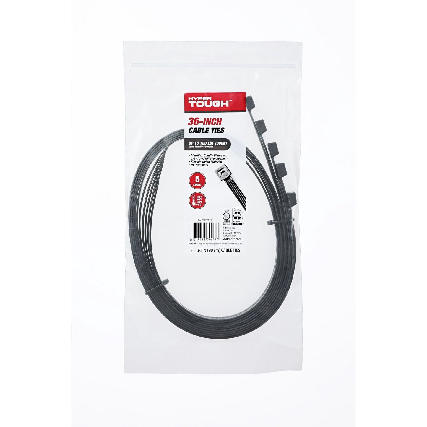 Hyper Tough 36inch Cable Tie Uv Black 5Pcs EasyOptionXY LLC