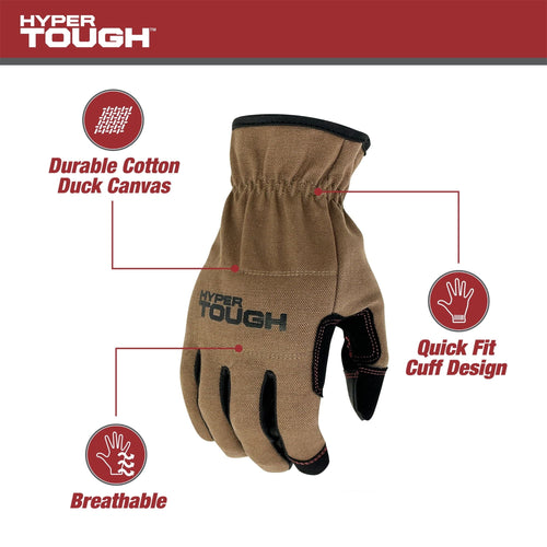 Hyper Tough Cotton Duck Canvas Utility, Unisex Work Gloves, Brown, Medium, HT88981-23 EasyOptionXY LLC