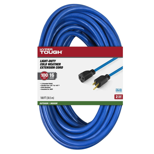 Hyper Tough 100FT 16 AWG 3 Prong Single Outlet Indoor/Outdoor Cold Weather Extension Cord Blue EasyOptionXY LLC