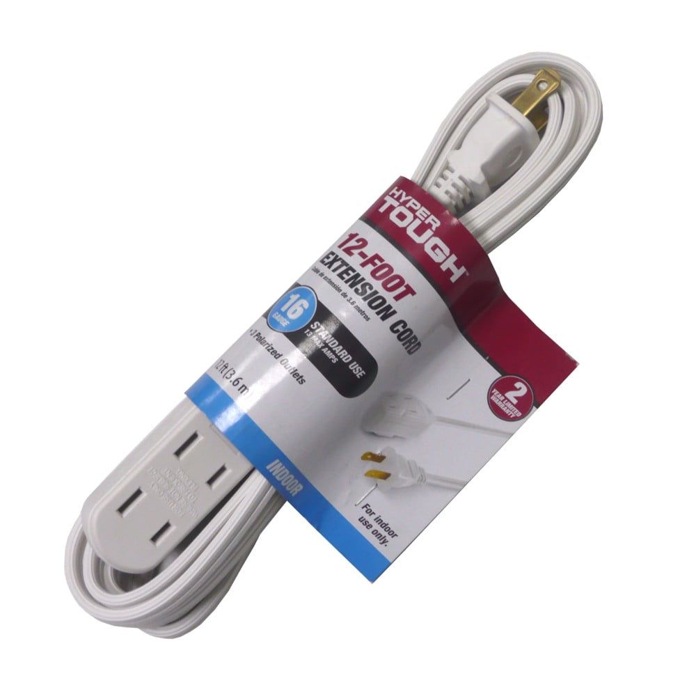 Hyper Tough 12FT 16AWG 2 Prong White Indoor Household Extension Cord, 13 amps EasyOptionXY LLC