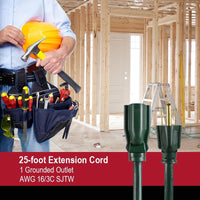 Hyper Tough 25 ft 16AWG 3-Prong Green Single Outlet Outdoor Extension Cord, 13 Amps EasyOptionXY LLC