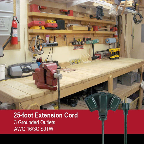 Hyper Tough 25FT 16AWG 3 Prong Green Triple Outlet Outdoor Extension Cord, 13 amps EasyOptionXY LLC