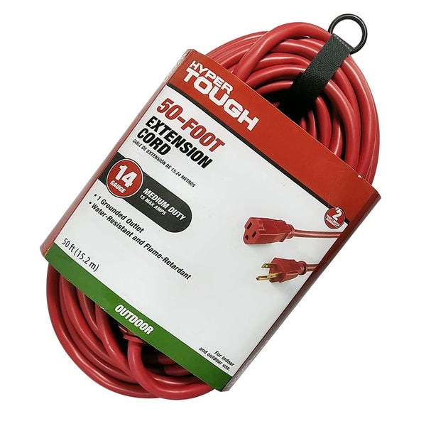Hyper Tough 50FT 14AWG 3 Prong Red For Indoor and Outdoor Use Extension Cord EasyOptionXY LLC