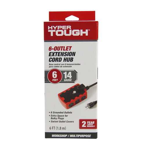 Hyper Tough Outdoor 6-Outlet 6ft Extension Cord Hub, Red/Black EasyOptionXY LLC