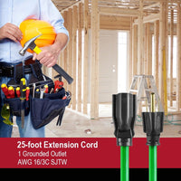 Hyper Tough 25FT 16AWG 3 Prong Hi-Vis Green Single Outlet Outdoor Extension Cord, 13 amps EasyOptionXY LLC