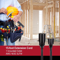 Hyper Tough 15FT 16AWG Black for Outdoor/Indoor Use Single Outlet Extension Cord EasyOptionXY LLC