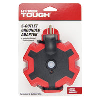 Hyper Tough 5-Outlet Outdoor Extension Cord Power Adapter with Safety Cover, 15 Amps, Red/Black EasyOptionXY LLC