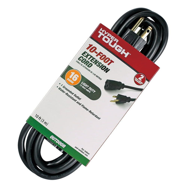 Hyper Tough 10FT 16AWG 3 Prong Black Outdoor Single Outlet Extension Cord EasyOptionXY LLC
