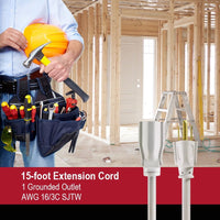 Hyper Tough 15FT 16AWG White for Outdoor/Indoor Use Single Outlet Extension Cord EasyOptionXY LLC