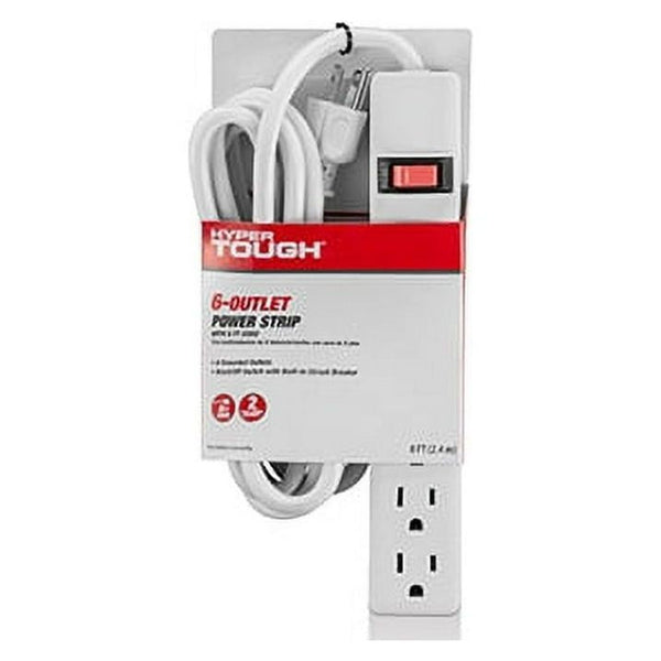 Hyper Tough Indoor 6-Outlet Power Strip with 8ft Cord, 15A ,White EasyOptionXY LLC