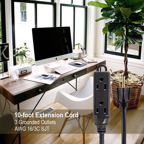 Hyper Tough 10FT 16AWG 3 Prong Black Indoor 3-Outlet Extension Cord EasyOptionXY LLC