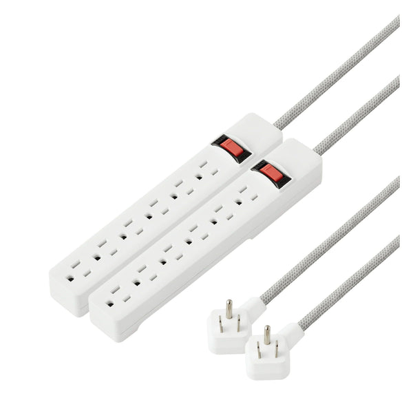 Hyper Tough Indoor 6-Outlet 8ft with Braided Cord, 2 Pack, White,15A,125V EasyOptionXY LLC