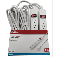 Hyper Tough Indoor 6-Outlet 8ft with Braided Cord, 2 Pack, White,15A,125V EasyOptionXY LLC
