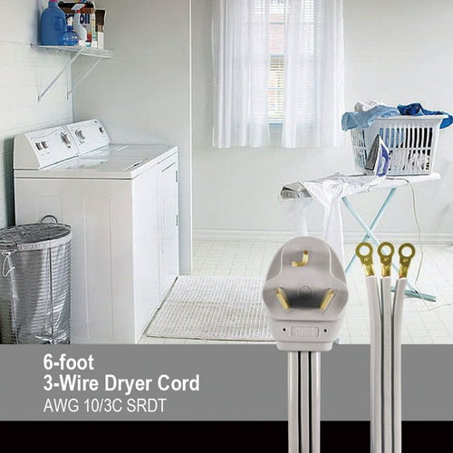 Hyper Tough 6FT 10AWG 3 Prong Gray Indoor Dryer Appliance Cord EasyOptionXY LLC