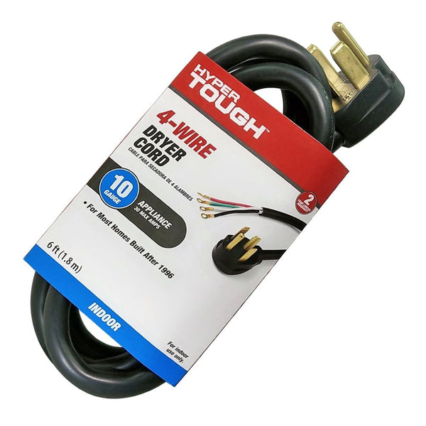 Hyper Tough 6FT 10AWG 4 Prong Black Dryer Appliance Cord EasyOptionXY LLC