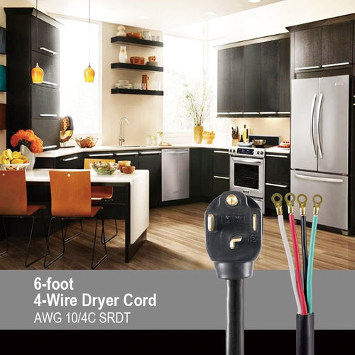 Hyper Tough 6FT 10AWG 4 Prong Black Dryer Appliance Cord EasyOptionXY LLC