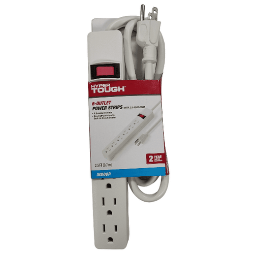 Hyper Tough 6-Outlet Power Str¨ªp with 2.5-Foot Cord , White 15A 125V-60Hz EasyOptionXY LLC