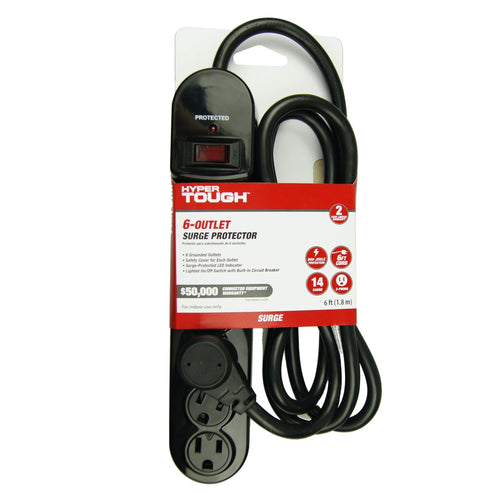 Hyper Tough 6 Outlet 6ft Surge 900-Joule Protection with Glossy Black EasyOptionXY LLC