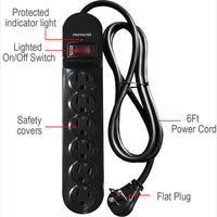 Hyper Tough 6 Outlet 6ft Surge 900-Joule Protection with Glossy Black EasyOptionXY LLC