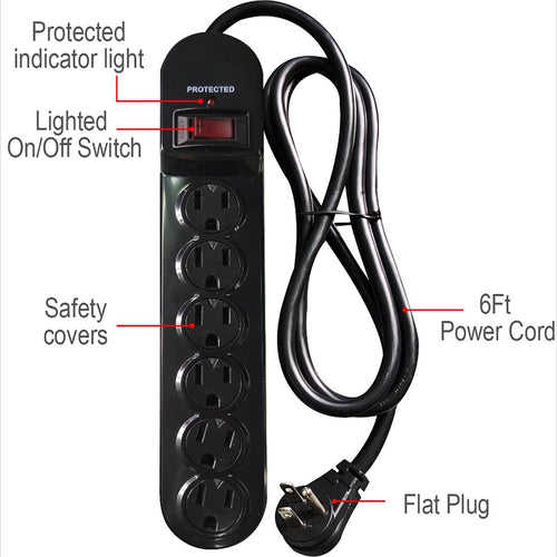 Hyper Tough 6 Outlet 6ft Surge 900-Joule Protection with Glossy Black EasyOptionXY LLC