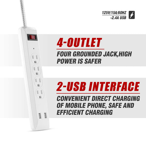 Hyper Tough Indoor 4-Outlet 10ft Surge Protector 900-Joule Protection with 2 USB Ports, White,125V,15A EasyOptionXY LLC