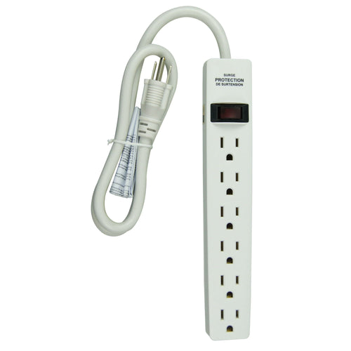 Hyper Tough 6-Outlet Surge Strip with 2.5 ft Cords 500-Joule Protection, White EasyOptionXY LLC