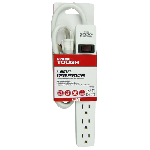 Hyper Tough 6-Outlet Surge Strip with 2.5 ft Cords 500-Joule Protection, White EasyOptionXY LLC