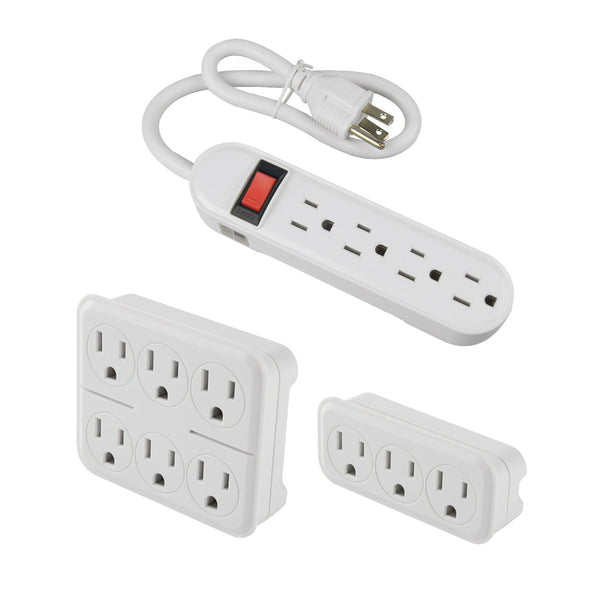 Hyper Tough 3-Piece Power Strip Set Included 4-Outlet Strip and 6 & 3-Outlet Wall Block, White EasyOptionXY LLC