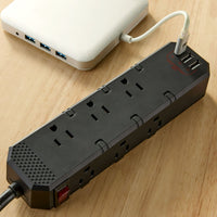 Hyper Tough 6-Outlet 3-USB Indoor Power Strip, Black, 6' Cord, 15 amps EasyOptionXY LLC