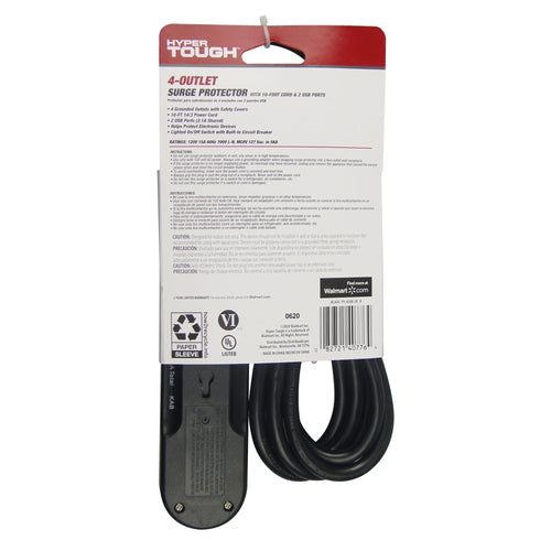 Hyper Tough 4-Outlet 10ft Surge 900-Joule Protection with 2 USB, Black EasyOptionXY LLC