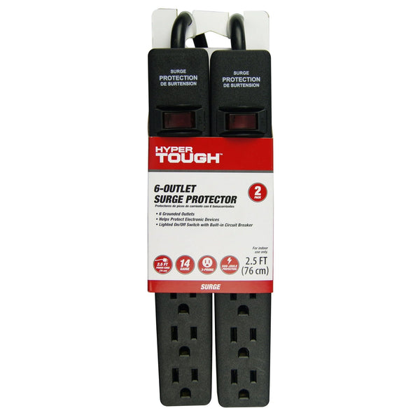 Hyper Tough 2 Pack 6-Outlet Surge Protector with 2.5 ft Cords 500-Joule, Black EasyOptionXY LLC