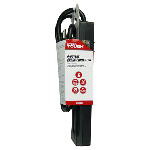 Hyper Tough 2 Pack 6-Outlet Surge Protector with 2.5 ft Cords 500-Joule, Black EasyOptionXY LLC