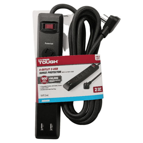 Hyper Tough Indoor 4-Outlet 10ft Surge Protector 900 Joule Protection with 2 USB Ports, Black EasyOptionXY LLC