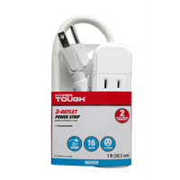 Hyper Tough 3 Outlets Power Strip with 6 Awg 1Ft. Cord, White Color, 125V, 13A EasyOptionXY LLC