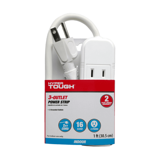 Hyper Tough 3 Outlets Power Strip with 6 Awg 1Ft. Cord, White Color, 125V, 13A EasyOptionXY LLC