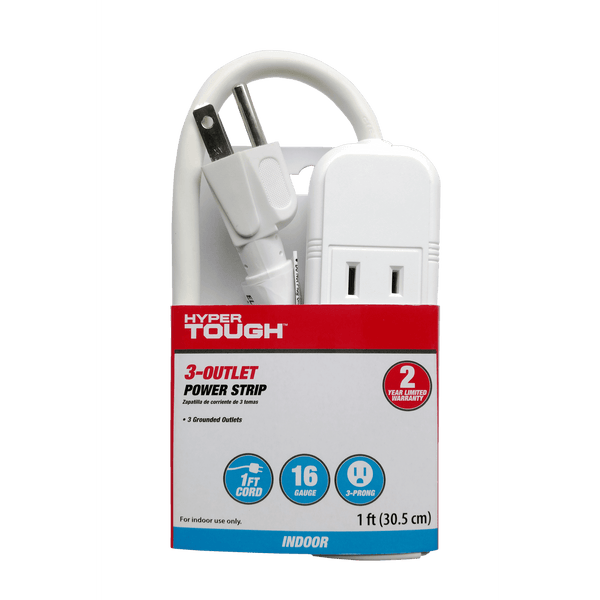 Hyper Tough 3 Outlets Power Strip with 6 Awg 1Ft. Cord, White Color, 125V, 13A EasyOptionXY LLC