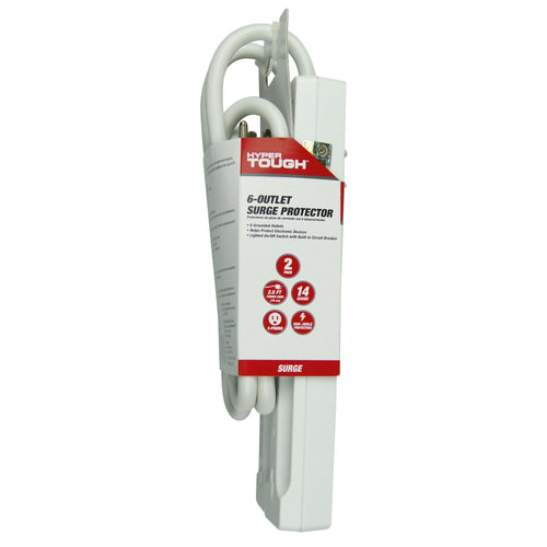 Hyper Tough 2 Pack 6-Outlet Surge Protector with 2.5 ft Cords 500-Joule, White EasyOptionXY LLC