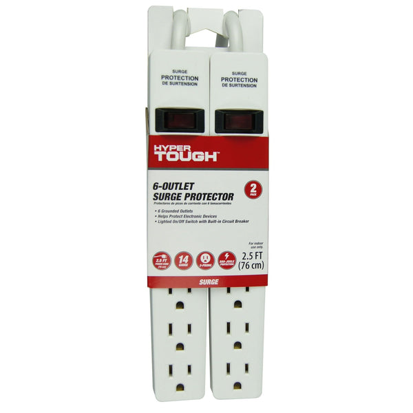 Hyper Tough 2 Pack 6-Outlet Surge Protector with 2.5 ft Cords 500-Joule, White EasyOptionXY LLC
