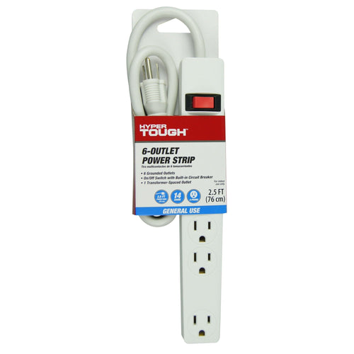 Hyper Tough 6-Outlet 2.5ft Power Strip Included 1-Adapter Space Outlet, White EasyOptionXY LLC